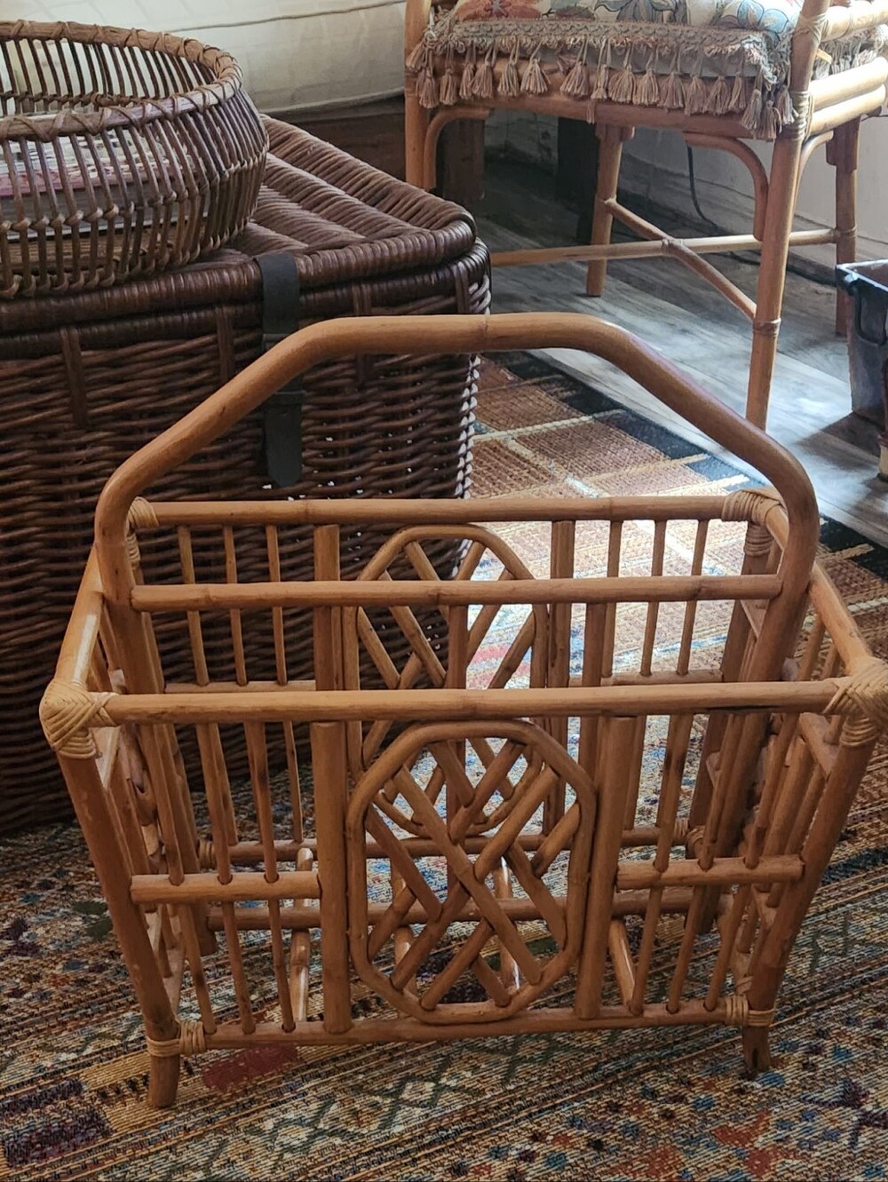 Palm Beach Regency Chippendale Rattan Bamboo Magazine Rack